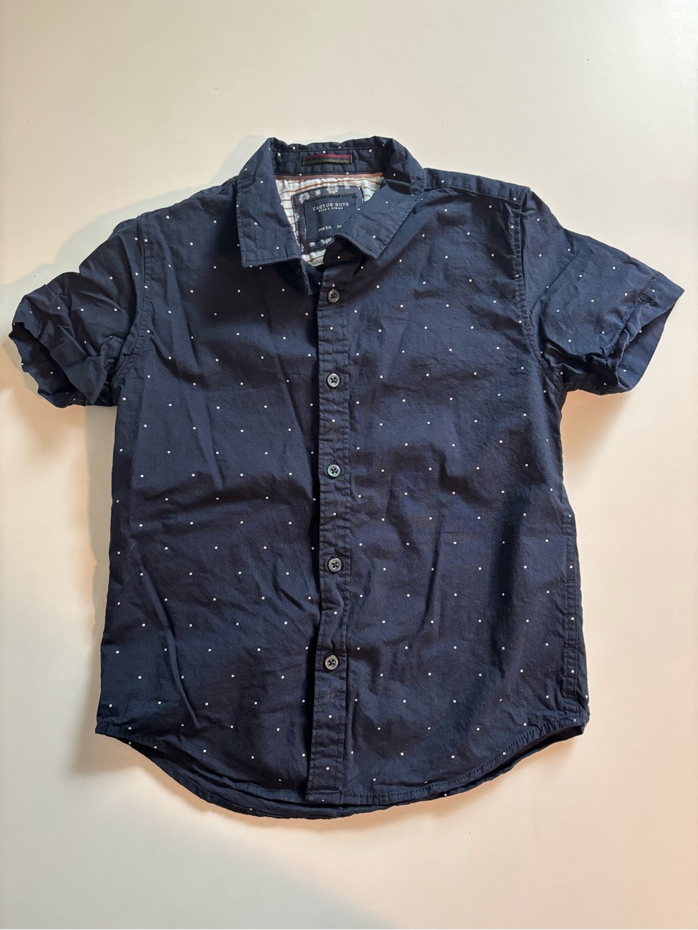 Cactus Boys Button Down Shirt Short Sleeve Navy Blue Dot 5/6